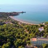 Veduta aerea di una spiaggia contornata da foresta.